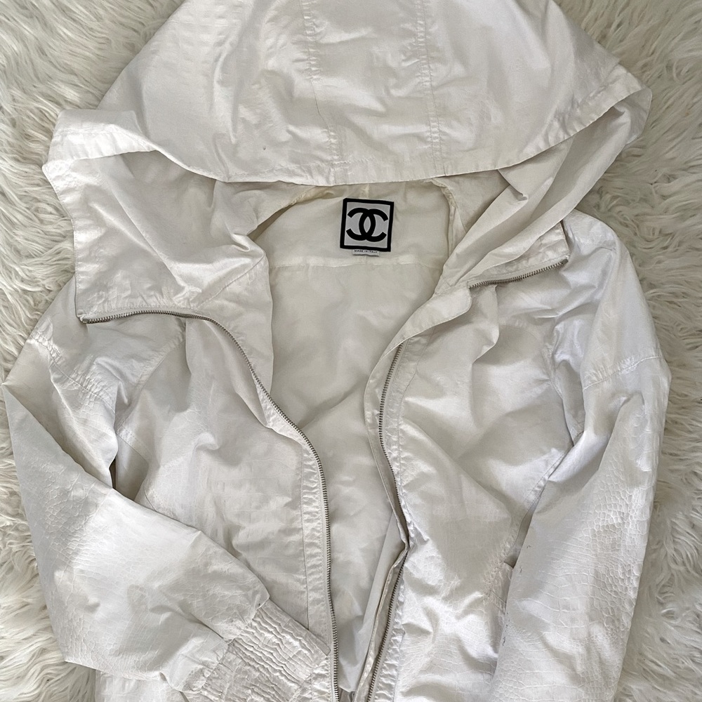 CHANEL Reptile Snake Print Zip Up Hooded Sweatshirt